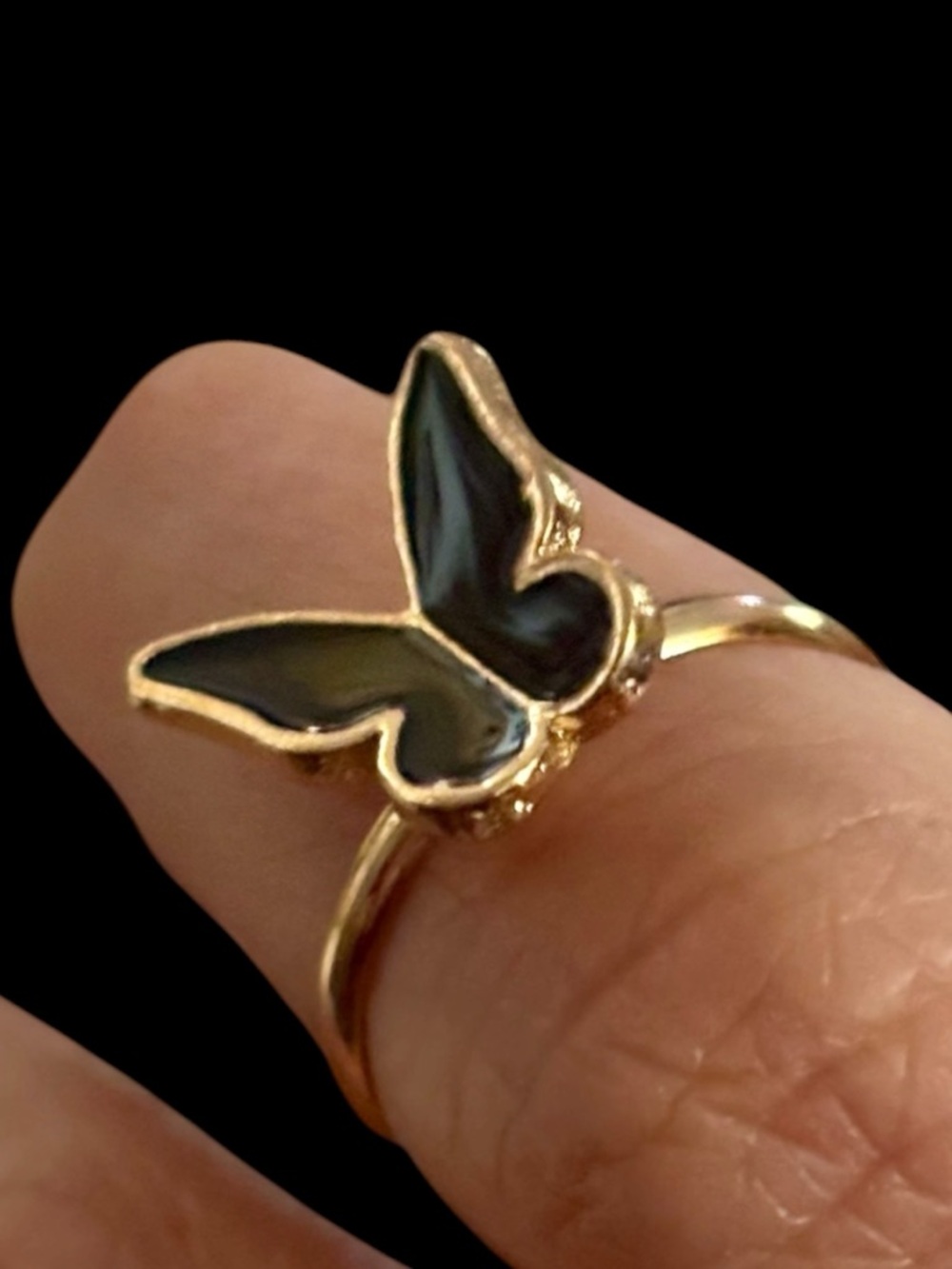 Gold tone Butterfly Ring with Black Enamel Accent size 6
